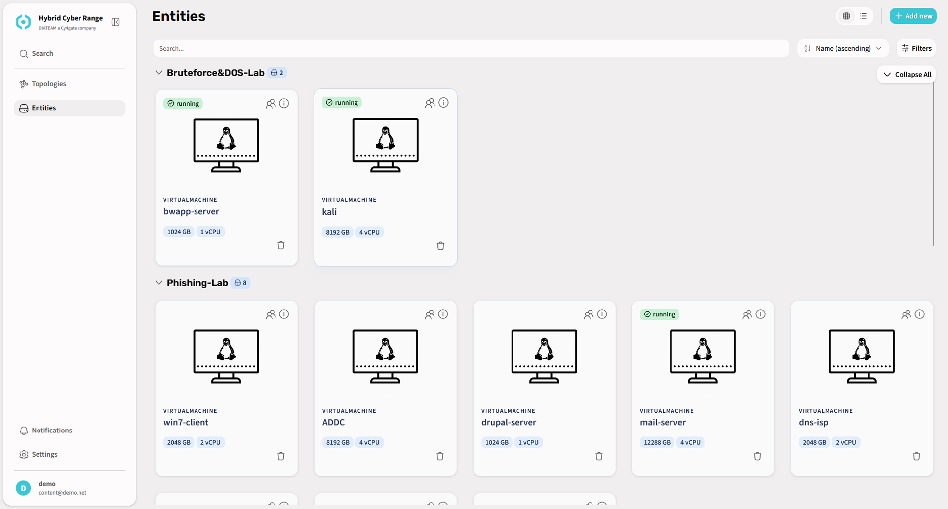 DIATEAM Hybrid Cyber Range next gen entities